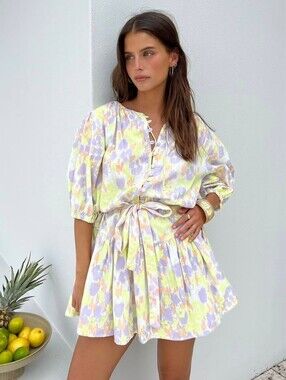SABO Women Mini Dress 1/2 Sleeves Size XS (Run Bigger) Pastel Colors Loose Fit